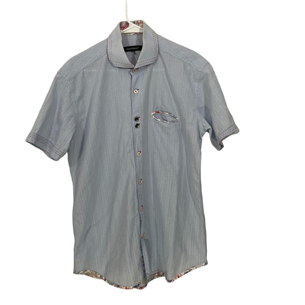 Bogosse Mens Size‎ M? Blue Cotton Short Sleeve Mini Lewis Shirt